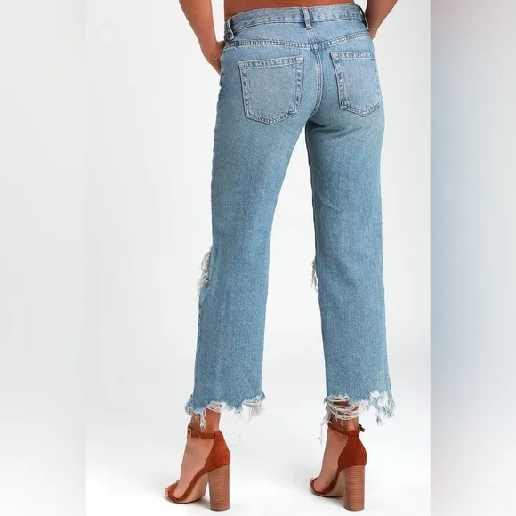 FREE PEOPLE We The Free Maggie Mid Rise Straight Leg Ripped Knee Jean Size 27 4