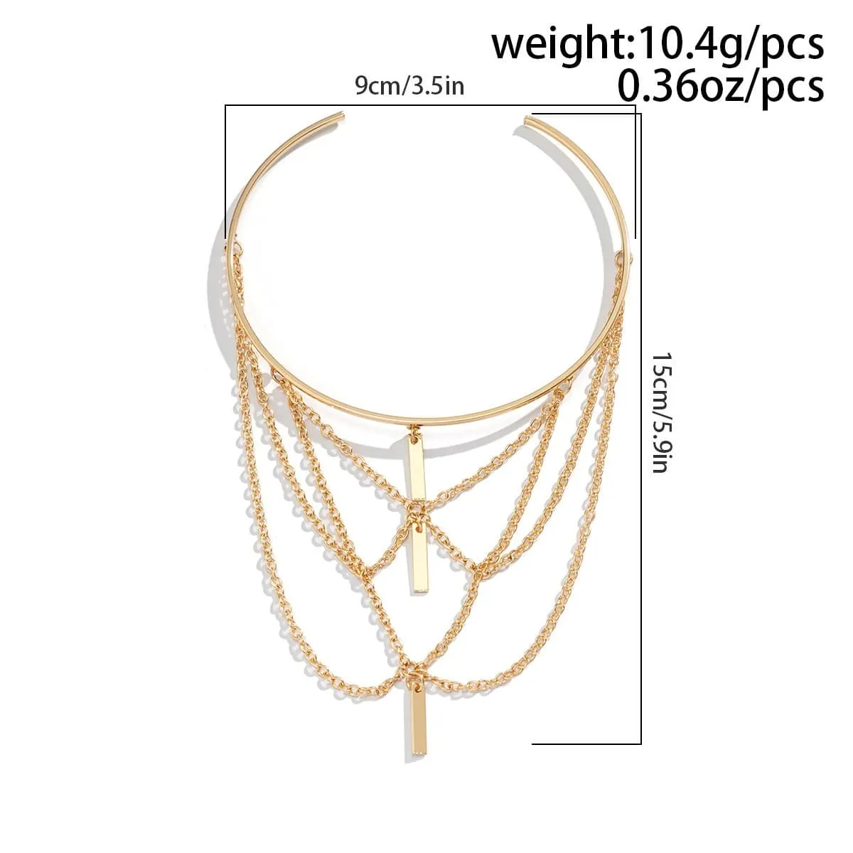 Geometric Layered Metal Bar Chain Tassel Arm Cuff