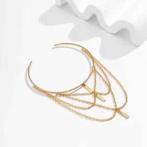 Geometric Layered Metal Bar Chain Tassel Arm Cuff