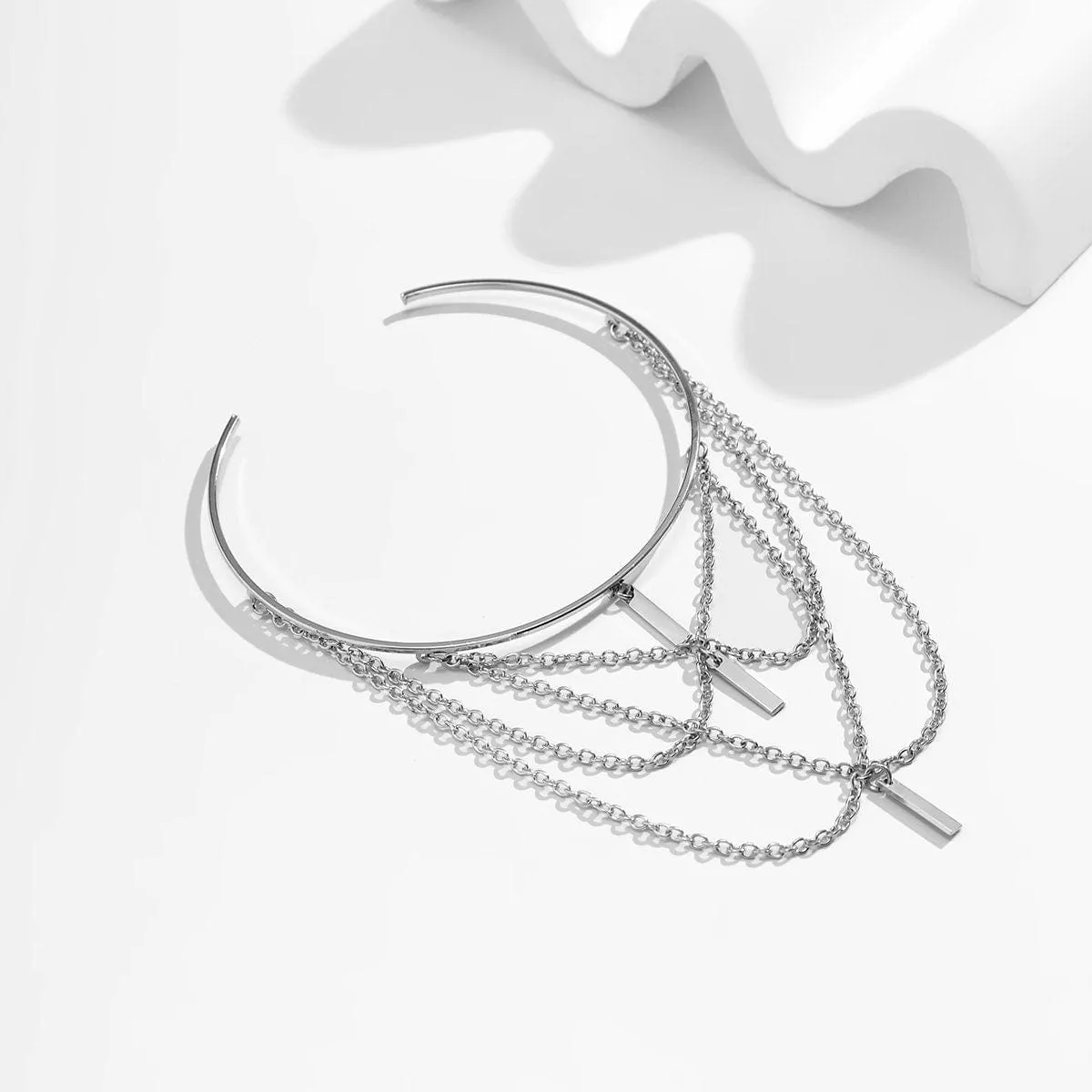 Geometric Layered Metal Bar Chain Tassel Arm Cuff