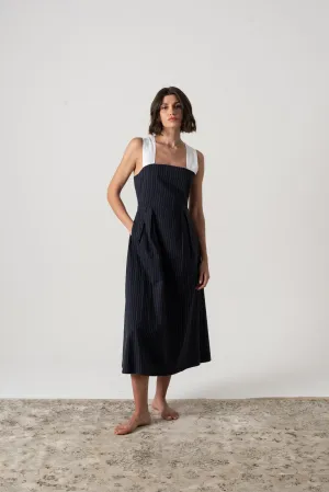 Gessato Midi Dress Navy Pinstripe