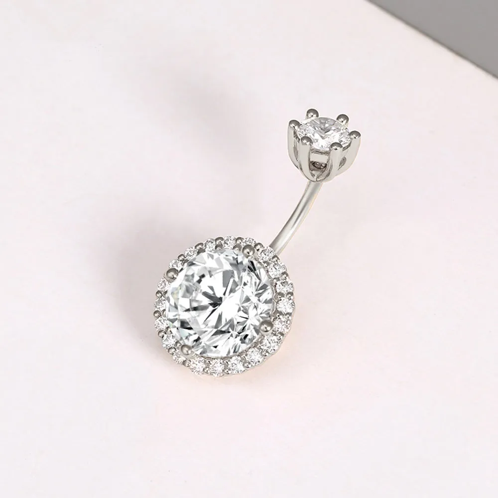 GIA Diamond Round Halo Belly Ring