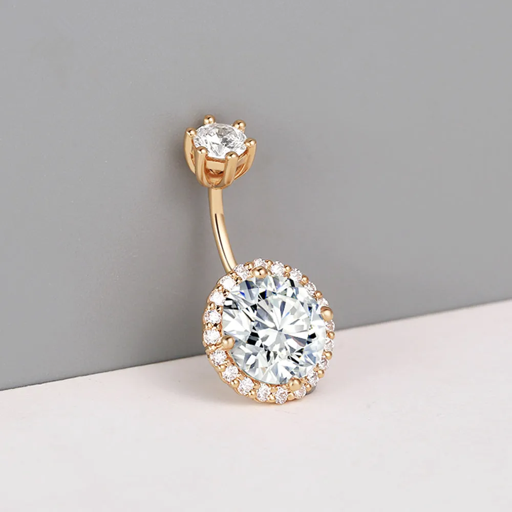 GIA Diamond Round Halo Belly Ring
