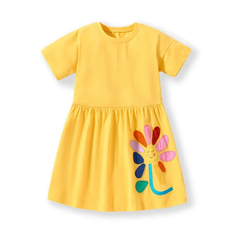Girls Dresses Flower  Summer Kids Clothing Short Sleeve Baby Frocks