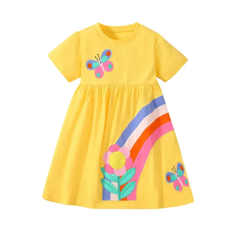 Girls Dresses Flower  Summer Kids Clothing Short Sleeve Baby Frocks