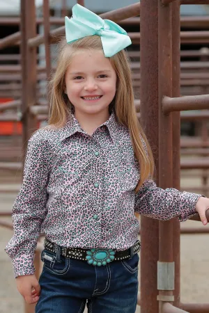 GIRLS PINK CHEETAH LONG SLEEVE SHIRT