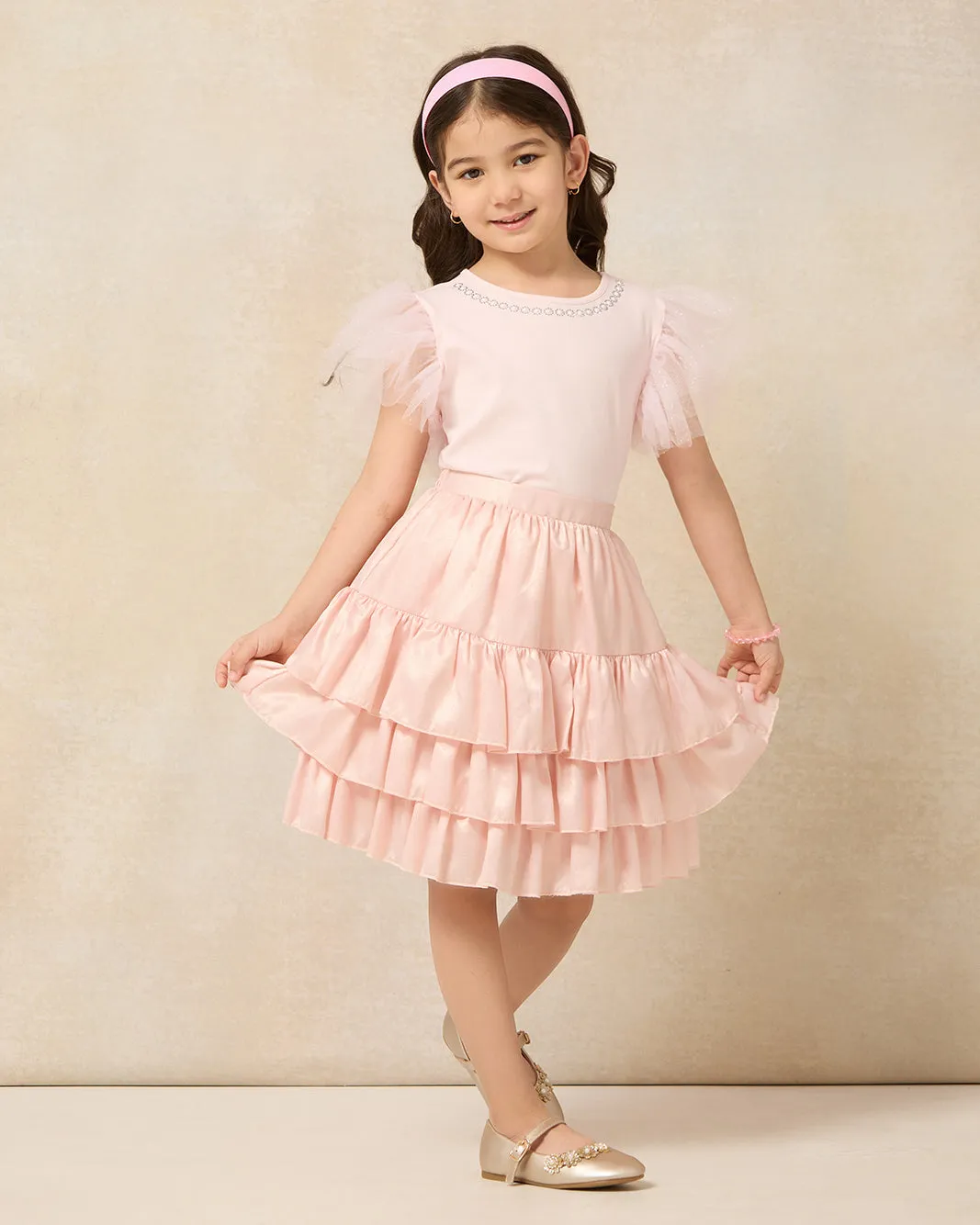 Girls Pink Layered Skirt