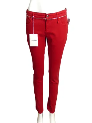 GIVENCHY- NWT Red Denim & Zipper Jeans, Size 10