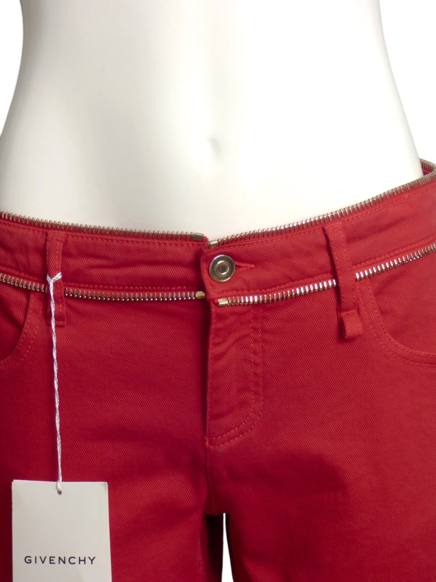 GIVENCHY- NWT Red Denim & Zipper Jeans, Size 10