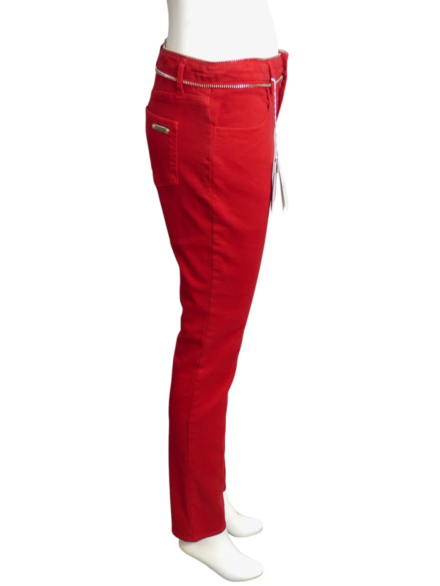 GIVENCHY- NWT Red Denim & Zipper Jeans, Size 10