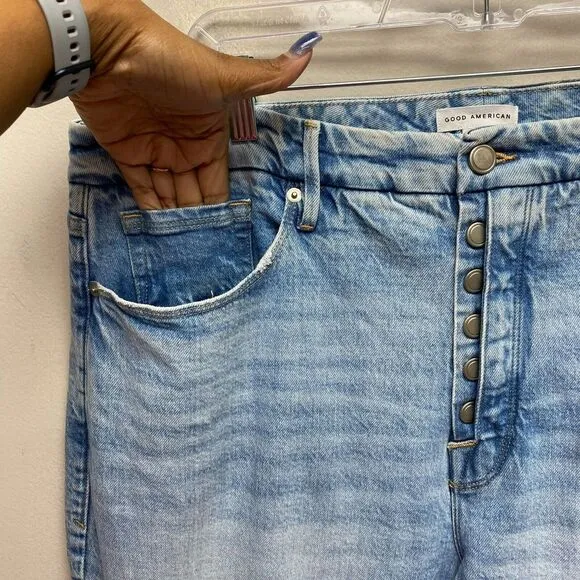 Good American Blue Split Ankle Vintage Inspired Good Boy Button Fly Jeans 18