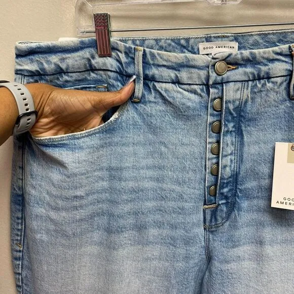Good American Blue Split Ankle Vintage Inspired Good Boy Button Fly Jeans 18