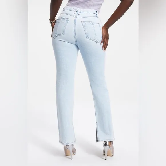 Good American Good Boy Indigo042 High Waisted Jeans Light Wash Distressed Sz 15