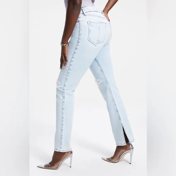 Good American Good Boy Indigo042 High Waisted Jeans Light Wash Distressed Sz 15