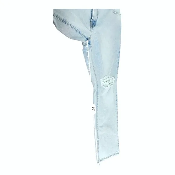 Good American Good Boy Indigo042 High Waisted Jeans Light Wash Distressed Sz 15