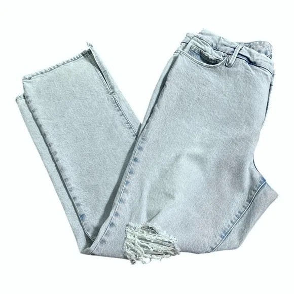 Good American Good Boy Indigo042 High Waisted Jeans Light Wash Distressed Sz 15