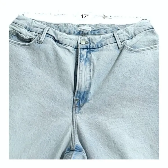 Good American Good Boy Indigo042 High Waisted Jeans Light Wash Distressed Sz 15