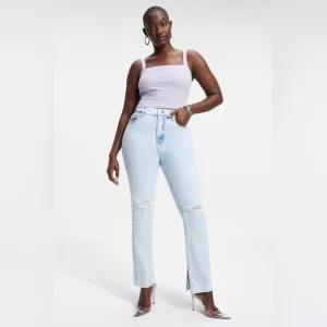 Good American Good Boy Indigo042 High Waisted Jeans Light Wash Distressed Sz 15