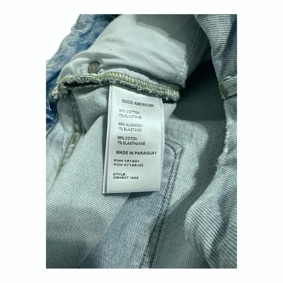 Good American Good Boy Indigo042 High Waisted Jeans Light Wash Distressed Sz 15