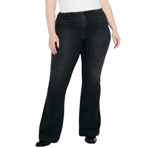 Good American Good Legs Flare Jeans High Rise Flat Tummy Tech Smoothing Black 24