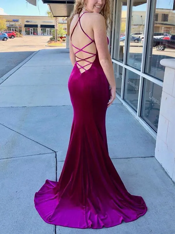 Grape Long Mermaid Prom Dresses, Beading Prom Dresses, Bateau Prom Dresses, Yarn Prom Dresses, TYP0194