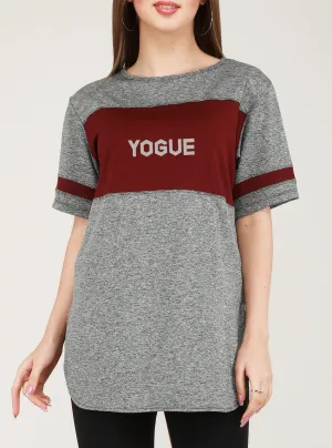 Grey Maroon Long T-Shirt