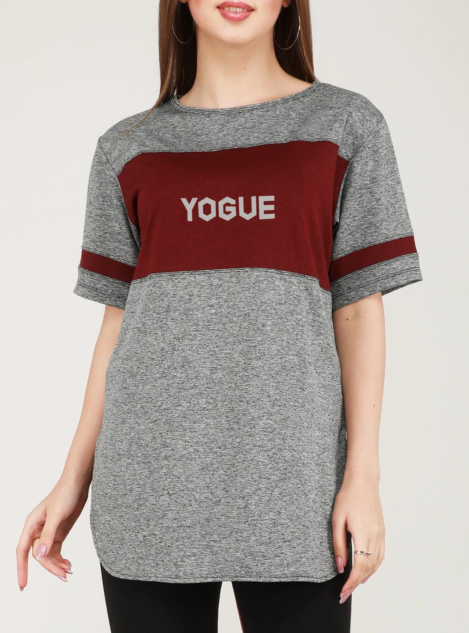 Grey Maroon Long T-Shirt