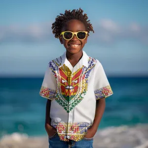 Haiti Flag Kid Hawaiian Shirt Traditional Dashiki White Color LT03