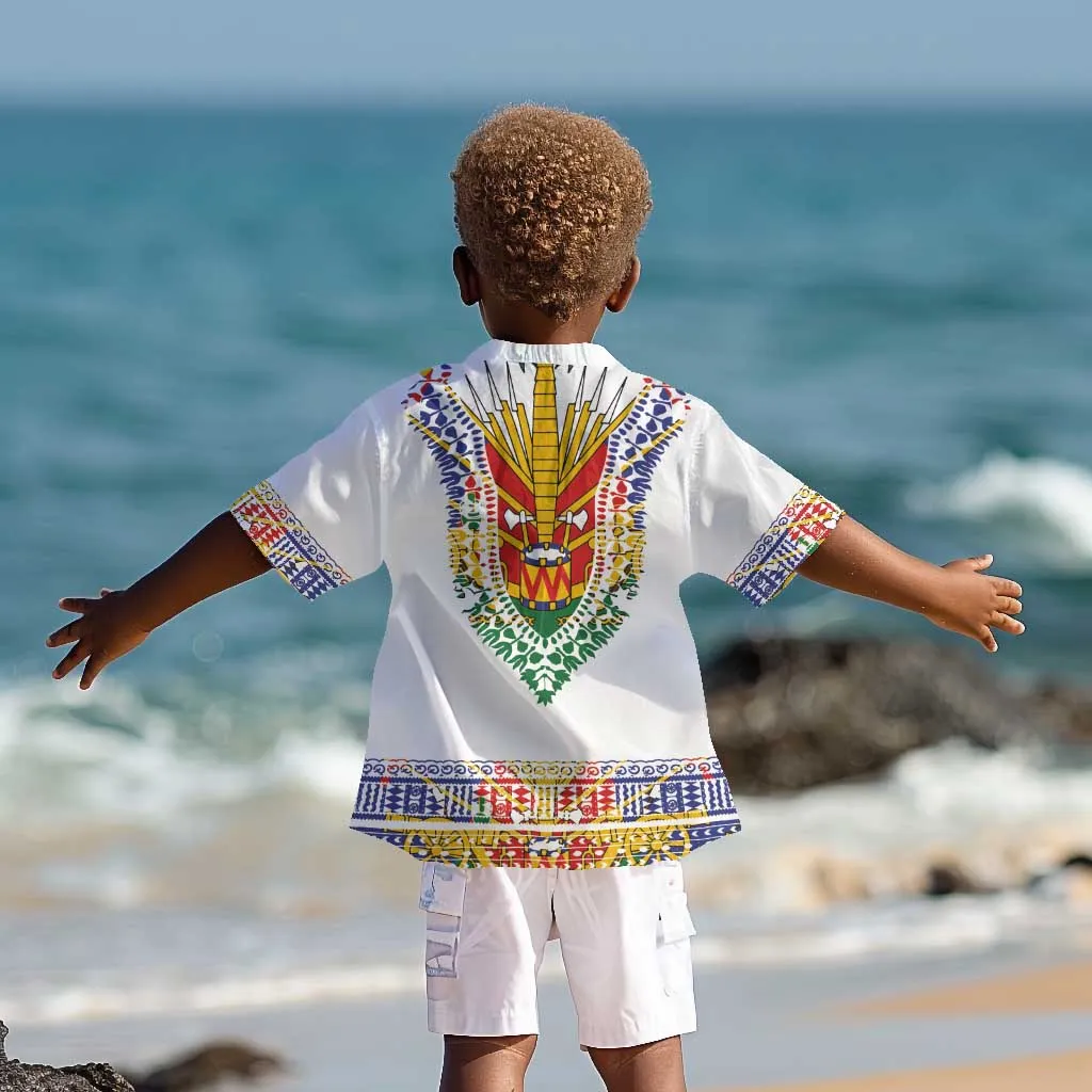 Haiti Flag Kid Hawaiian Shirt Traditional Dashiki White Color LT03