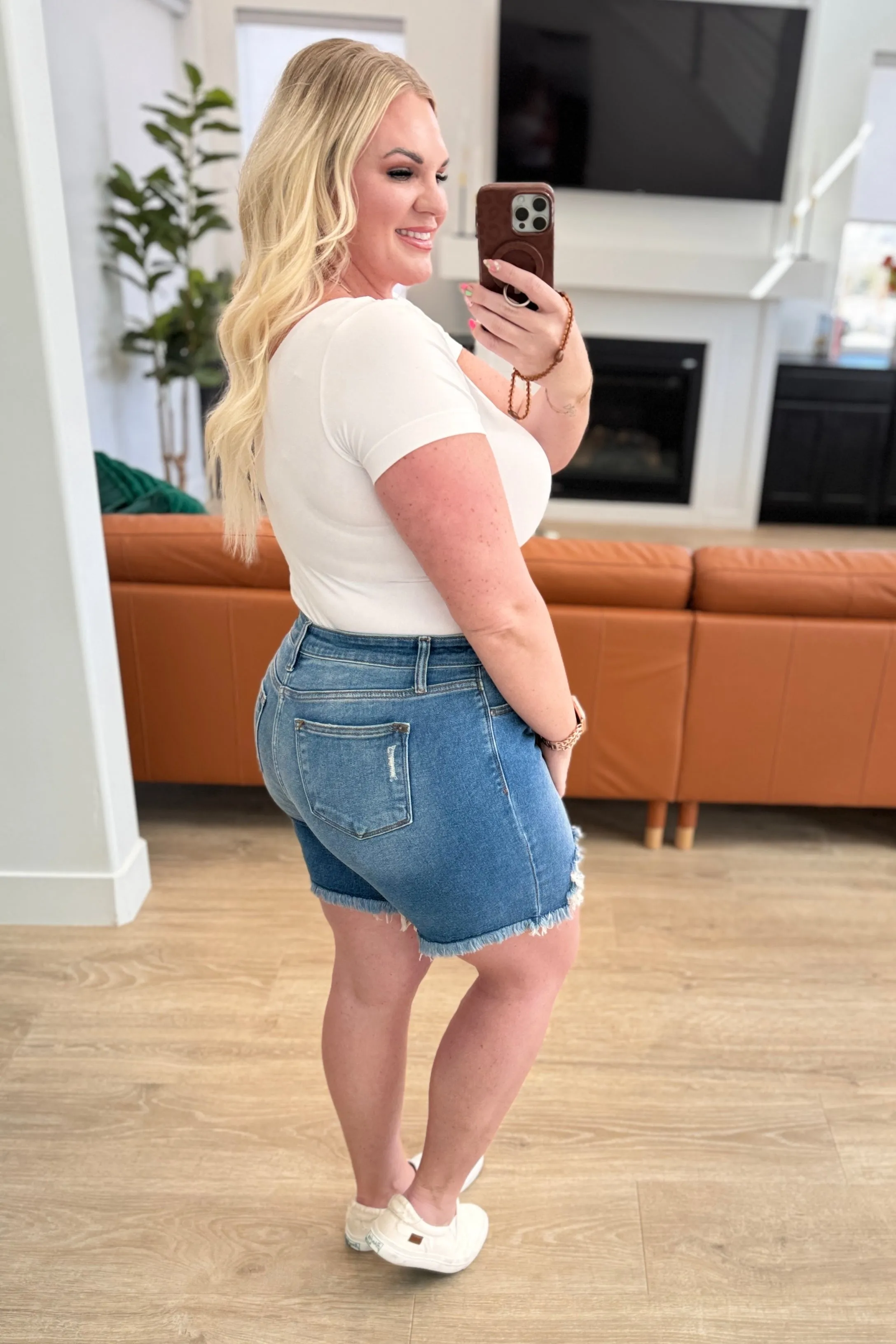 Hazel Blues® |  Kelsey Mid Rise Distressed Cutoff Shorts