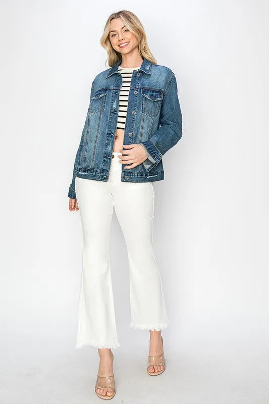 Hazel Blues® |  RISEN Distressed Button Up Jacket