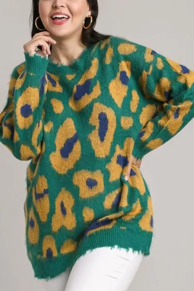 Hazel Blues® | Umgee Leopard Destroyed Rib Band Sweater