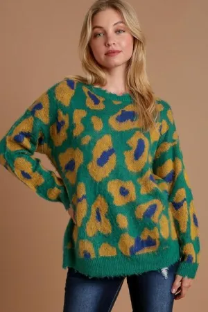 Hazel Blues® | Umgee Leopard Destroyed Rib Band Sweater