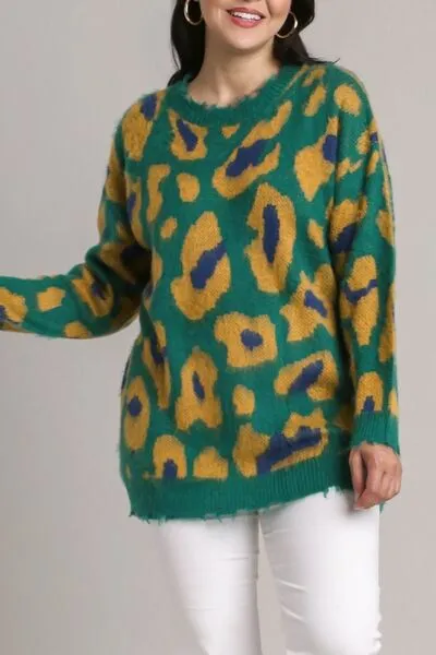 Hazel Blues® | Umgee Leopard Destroyed Rib Band Sweater
