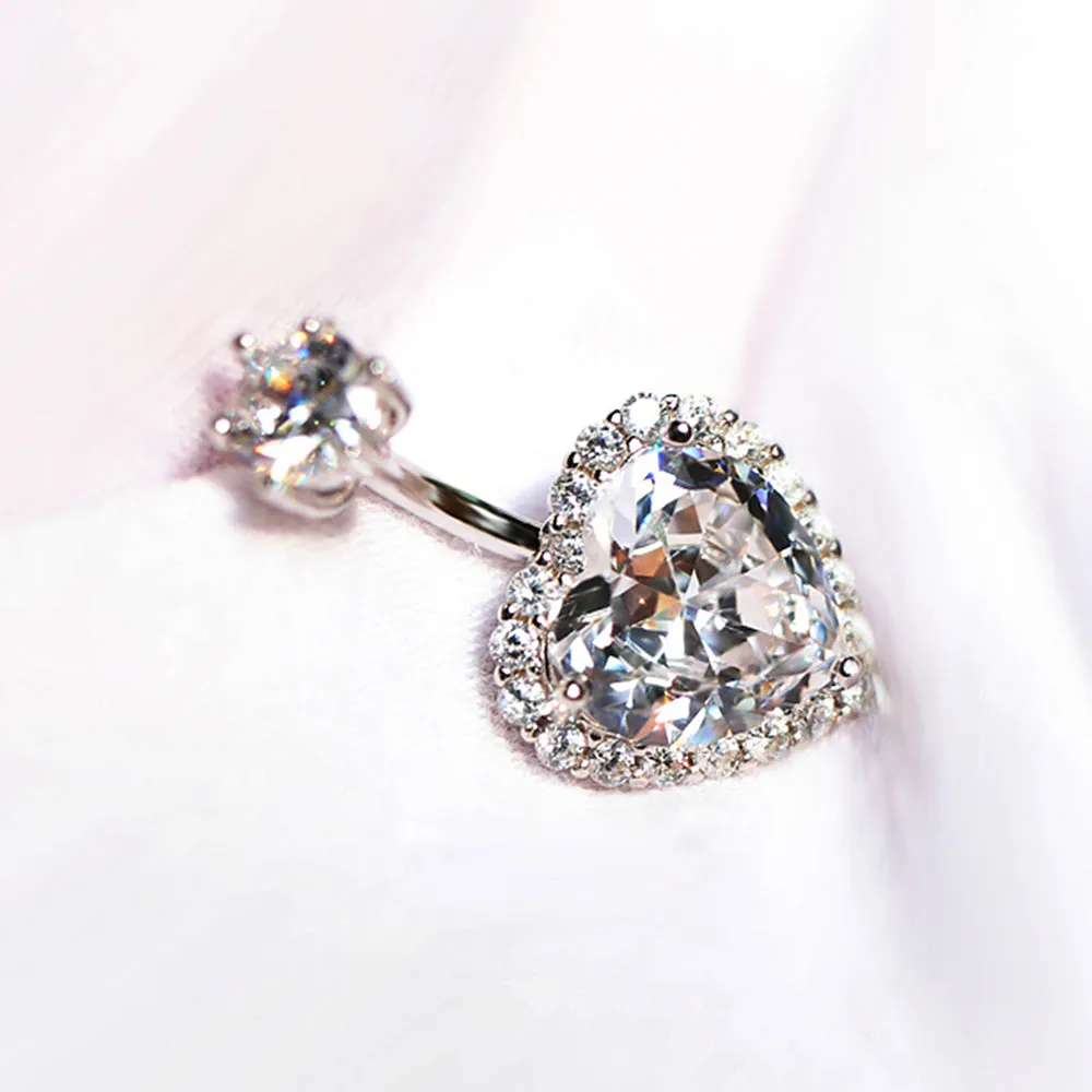 Heart Shaped GIA Diamond Halo Belly Ring