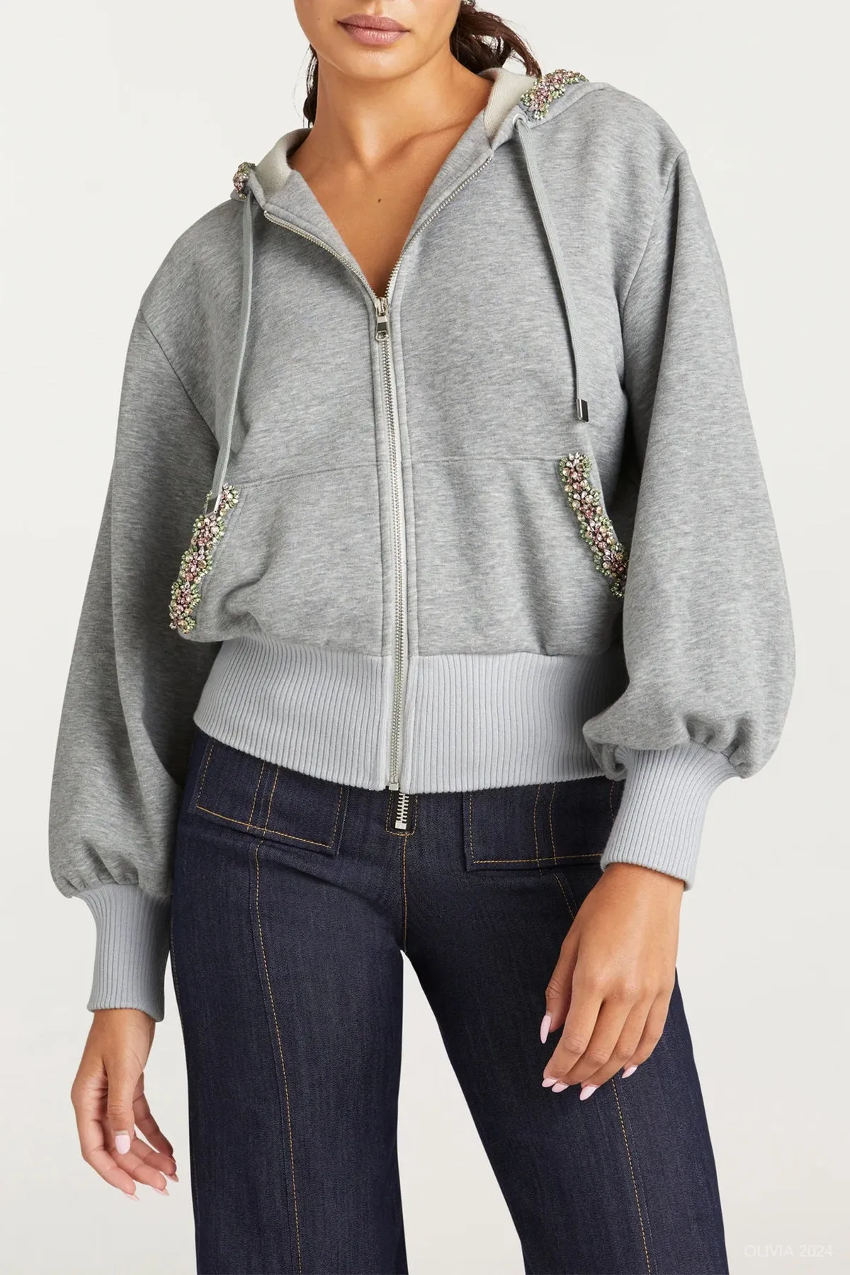 Heather Maddie Zip Up Sweatshirt in Heather Grey