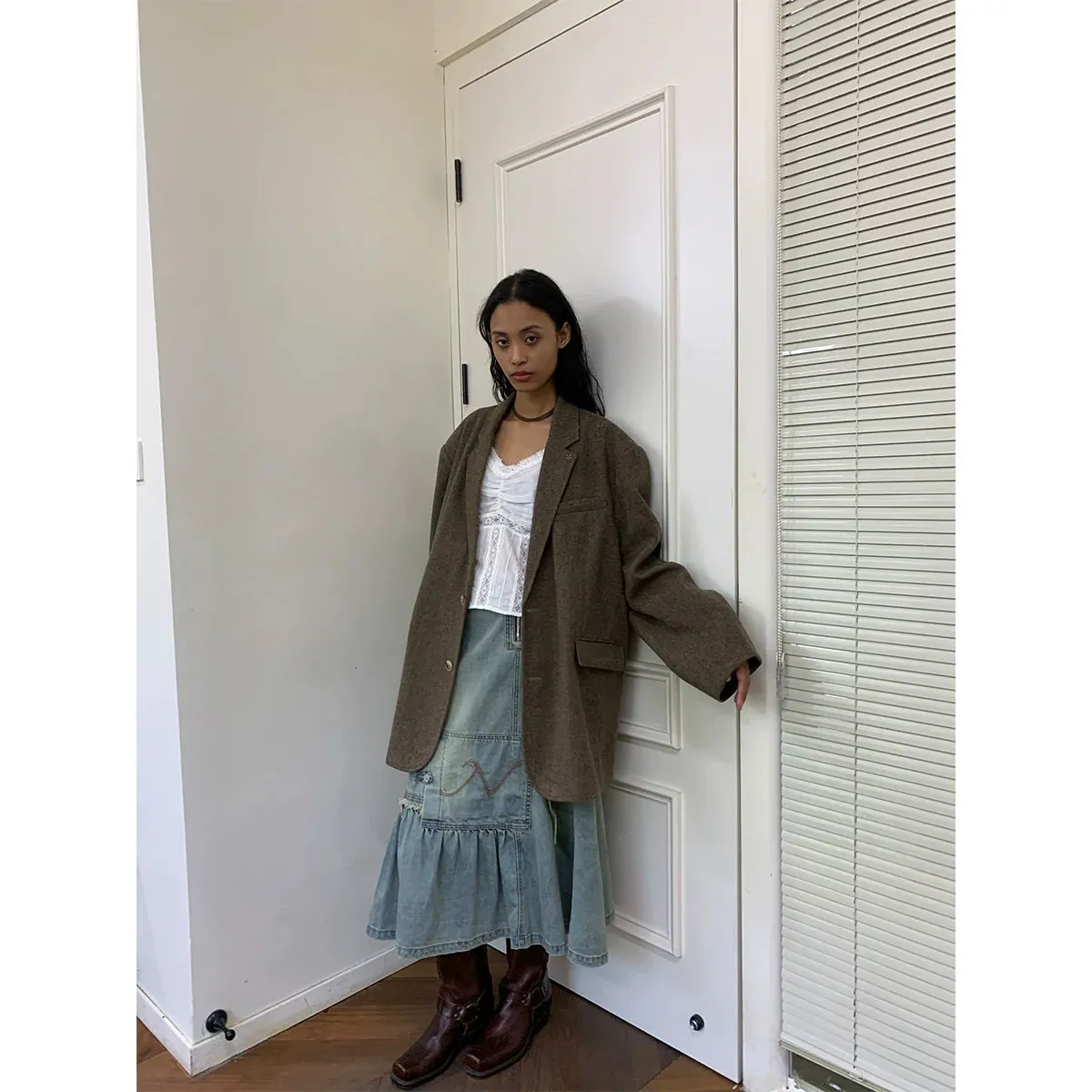 Heavy Asymmetric Vintage Denim Skirt