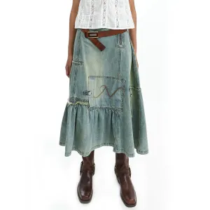 Heavy Asymmetric Vintage Denim Skirt