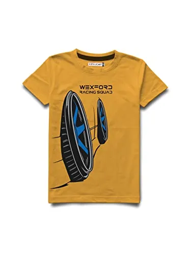 HELLCAT Boys Round Neck Printed Blended Cotton Tshirt -Combo Pack of 5 - Yellow/7-8 Years