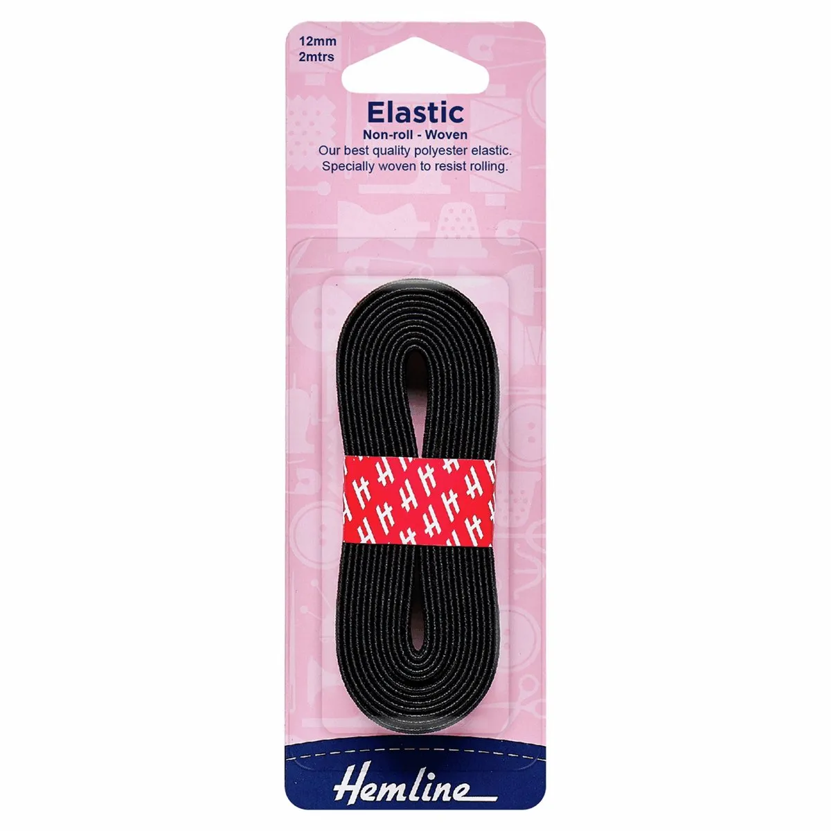 Hemline Woven Elastic - Non-roll - 12mm - Black
