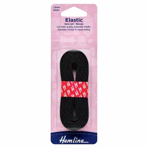 Hemline Woven Elastic - Non-roll - 12mm - Black