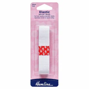 Hemline Woven Non-Roll Elastic - 20mm - White