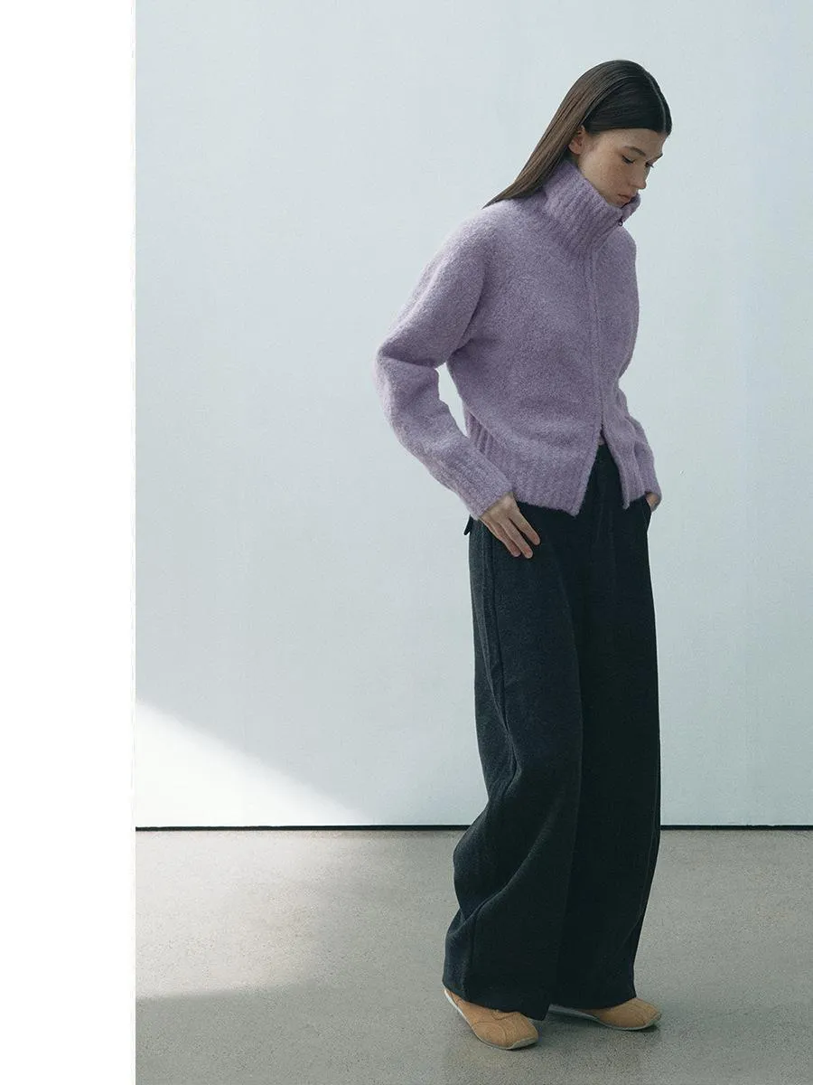 High-Neck Wool Knit Sweater