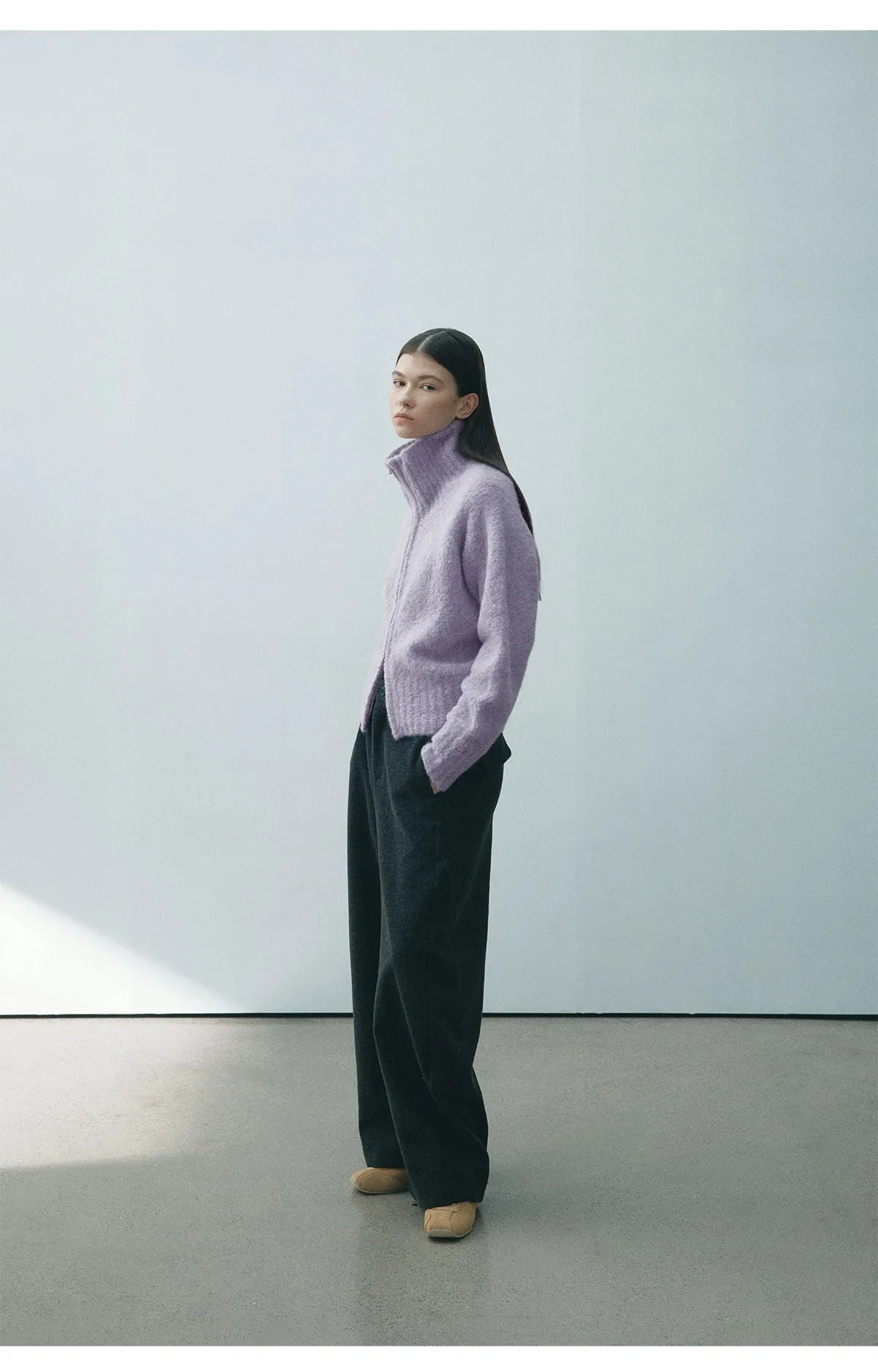 High-Neck Wool Knit Sweater