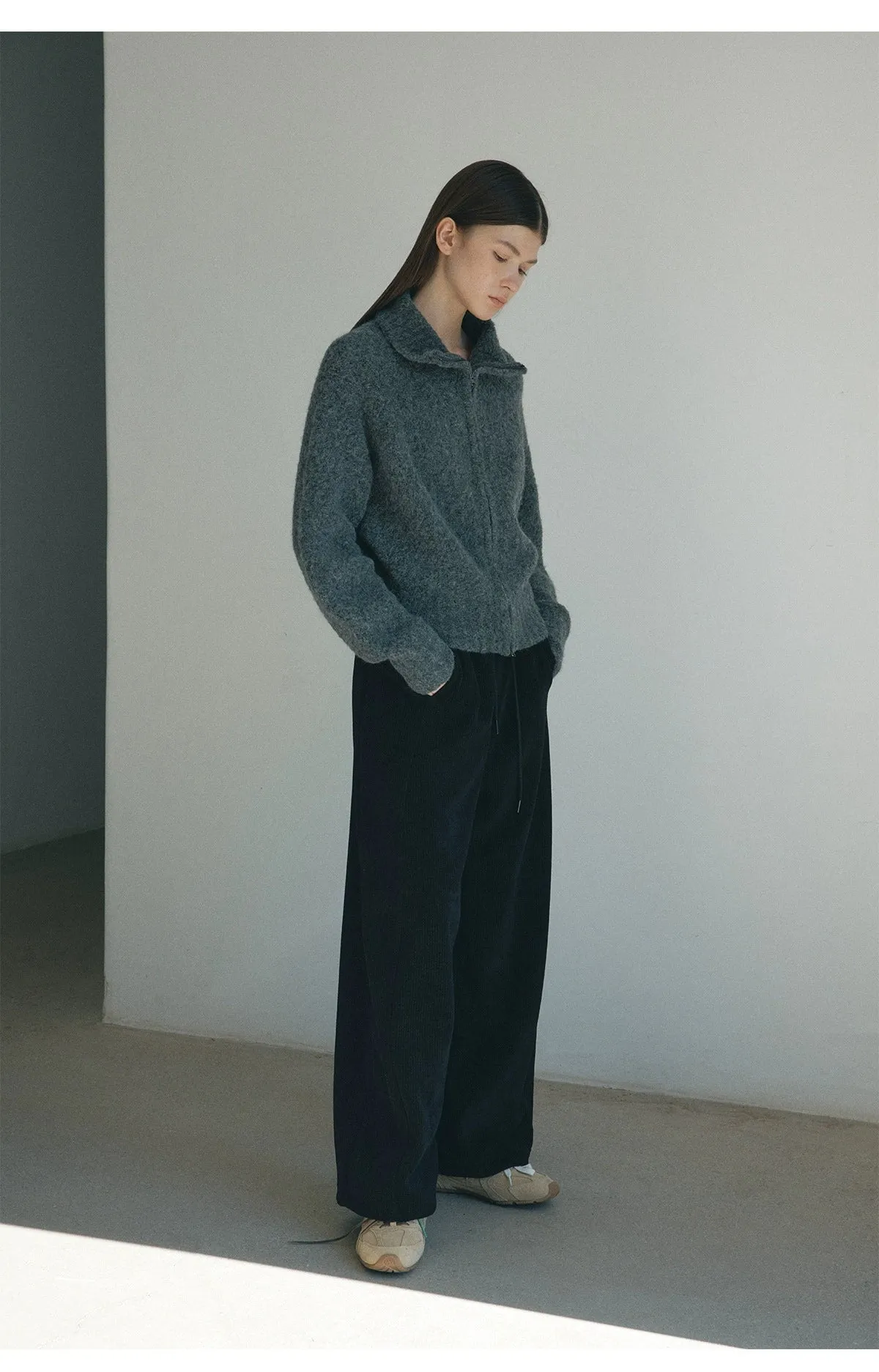 High-Neck Wool Knit Sweater