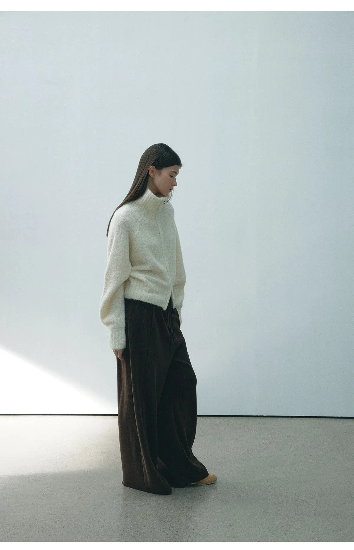 High-Neck Wool Knit Sweater