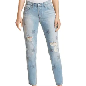 Hudson Jeans Riley Crop Relaxed Straight Jeans in Amplify light wash with stars