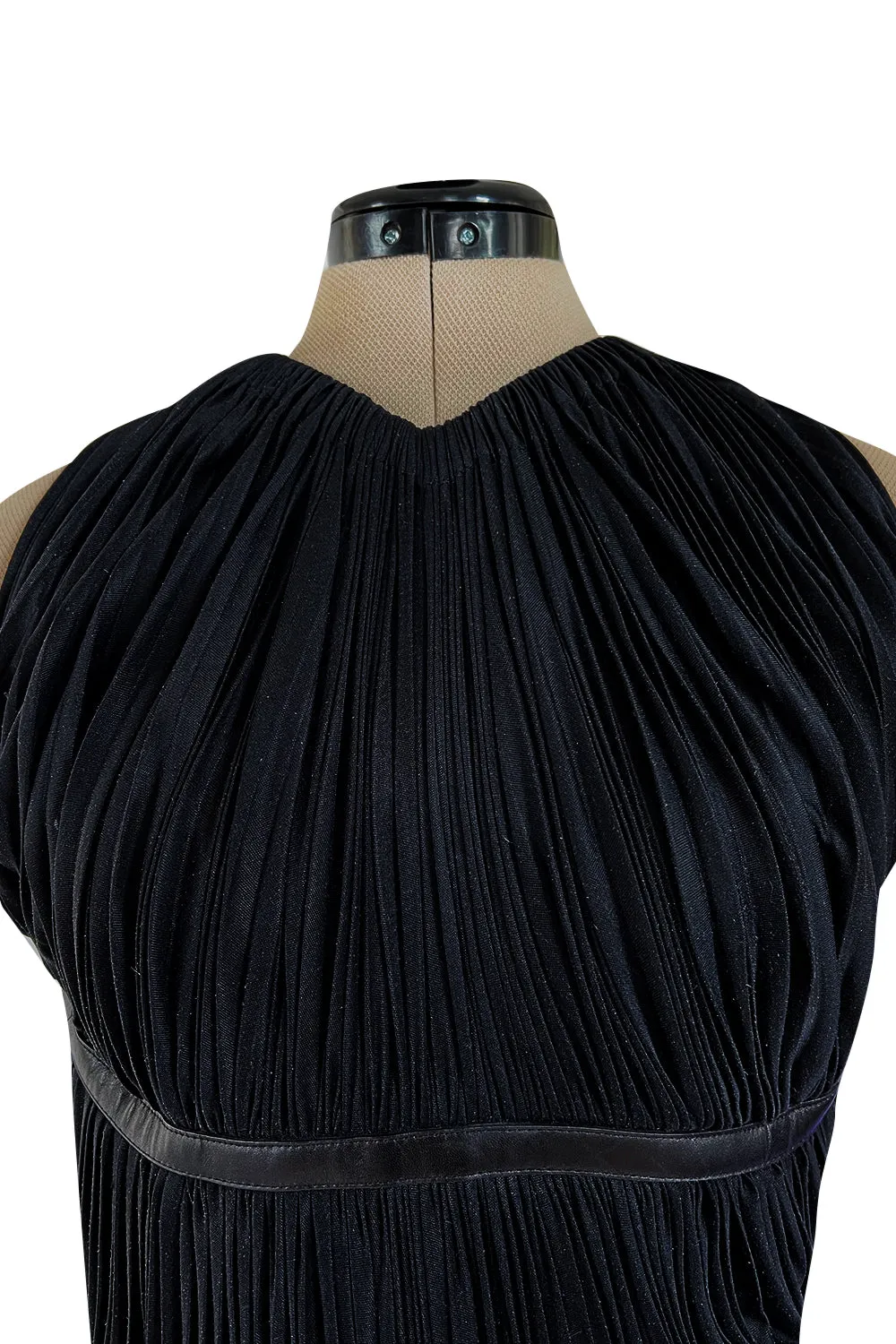 Iconic Fall 2002 Prada Runway & Museum Held Pleated Black Silk & Leather Strap Dress