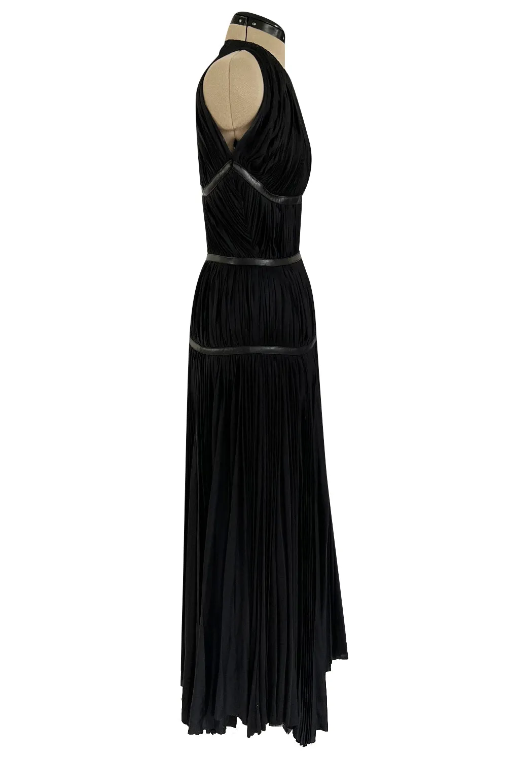 Iconic Fall 2002 Prada Runway & Museum Held Pleated Black Silk & Leather Strap Dress