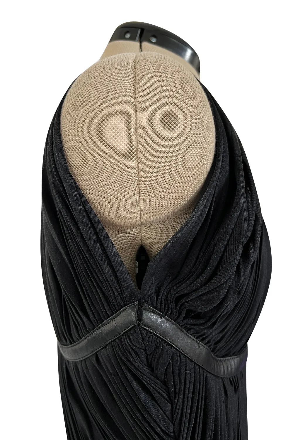 Iconic Fall 2002 Prada Runway & Museum Held Pleated Black Silk & Leather Strap Dress